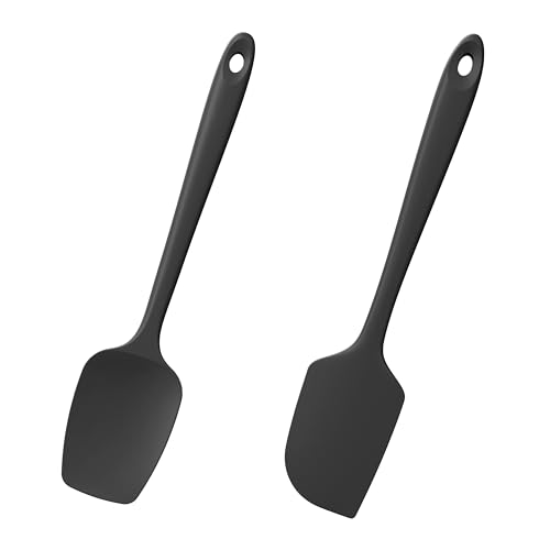 Doosu 600°F Heat Resistant Silicone Spatula Spoonula, 2‑Piece, Black - color: Black, size: Flat & Spoon Spatulas