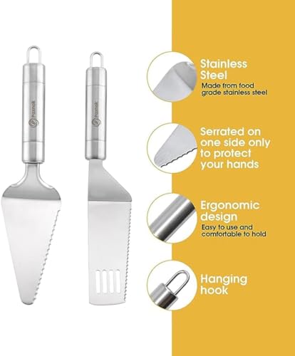 Pie Server Spatula and Cake Cutter Slicer, Stainless Steel Set - Kitchen Essentials for Cutting & Serving Desserts, Brownies, Lasagna (Silver, 10 inches) - color: Silver, size: 10 inches