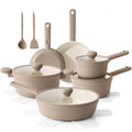 SENSARTE Ceramic Nonstick Pots and Pans Set, Nontoxic Cookware Set 17pcs - color: Almond Beige