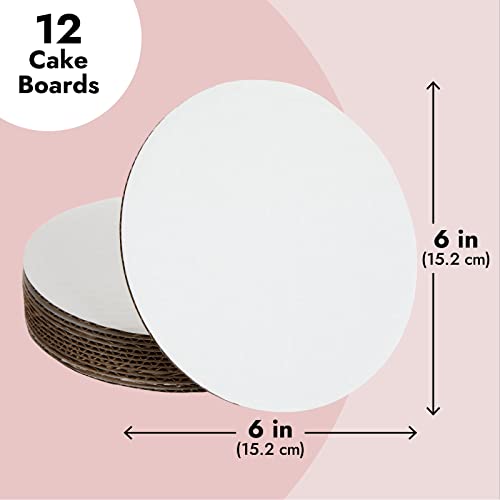 Juvale 6 Inch Round Cake Board - Cake Boards 6 Inch for Display - Disposable Tray Base for Easy Cleanup - Versatile Cardboard Circles for Crafts - 12 Pack, White