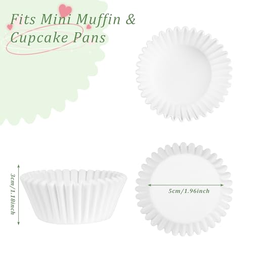 1000 Count White Paper Cupcake Liners, Mini Size 1.4 Inch, Unbleached Baking Cups for Muffins and Cupcakes (White, 1.4 Inch) - color: White, size: 1.4 Inch