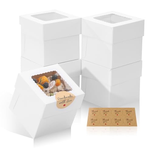 COTOPHER 5Pcs Mini Cake Boxes, 4x4x4 Inches Bakery Boxes with Window - color: White, size: 4x4x4inch