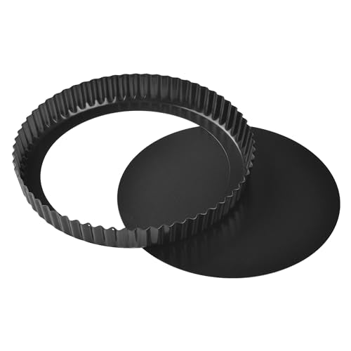 10-Inch Round Tart Pan with Loose Removable Bottom, Non-Stick Carbon Steel Quiche Pan for Oven Baking (Black) - size: 10" Round (Black)
