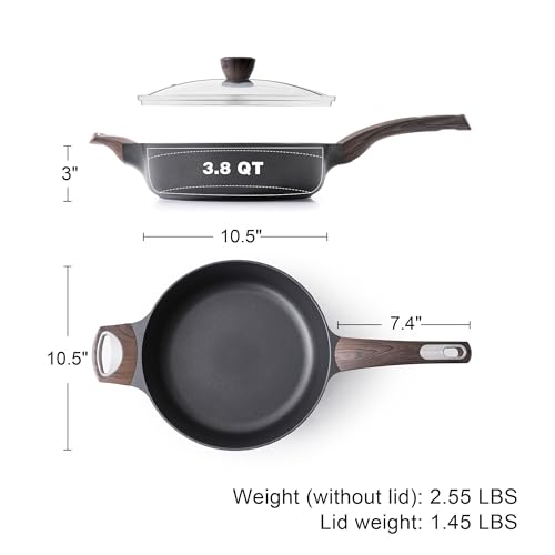 SENSARTE Nonstick Frying Pan Skillet with Lid, 10.5 Inch Deep Frying Pan, 3.8 Qt Non Stick Saute Pan with Cover, Induction Pan, Healthy Non Toxic Cooking Pan with Helper Handle, PFOA PFOS Free - color: Classic Black, size: 3.8QT / 10.5IN
