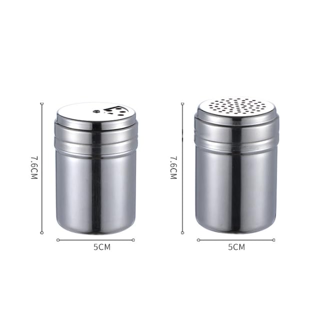 2 PCS Stainless Steel Salt and Pepper Shaker Seasoning Cans with Adjustable Pour Holes for Salt Powder Sugar Cinnamon Pepper Kitchen Dinner Table Cooking Baking Camping Tool