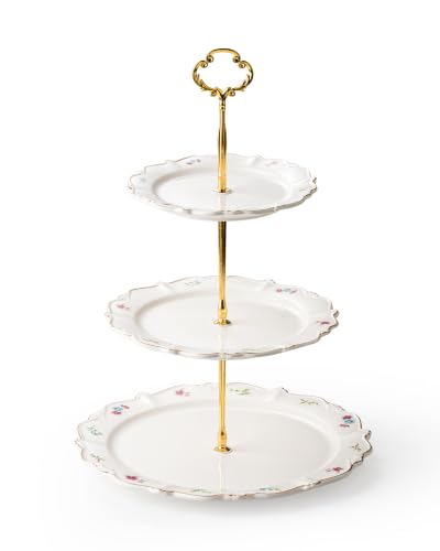 3 Tier Cupcake Stand, Ceramic Tiered Serving Stand - color: Wildflowers