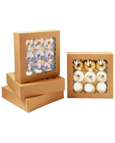 Bakepacker Auto-pop Up Pie Boxes with Window 8x8x2.5 inches 240pcs Brown - color: Brown, 240 Pcs, size: 240Pcs / 8"x 8"x 2.5"