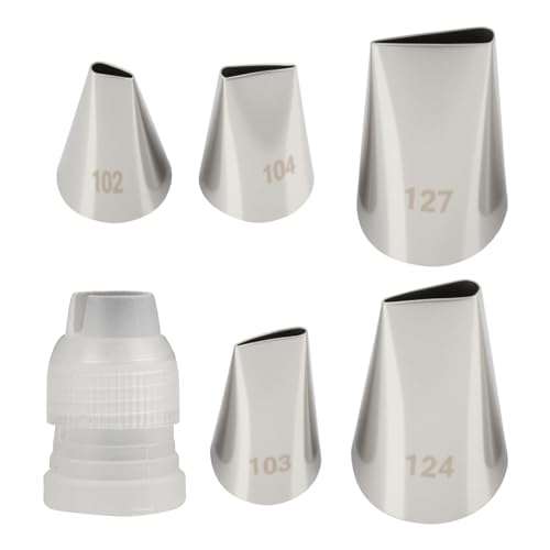 6 Pcs Flower Piping Tips Set with Coupler - color: 102/103/104/124/127