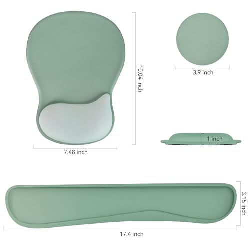 Wrist Rest Support for Mouse Pad Keyboard Set Circle Coaster Gaming Mouse Pad Ergonomic Gel Memory Foam Set for Computer, Laptop, Office, Pain Relief, Comfortably Typing Pure Green KM-34 - color: Km-34