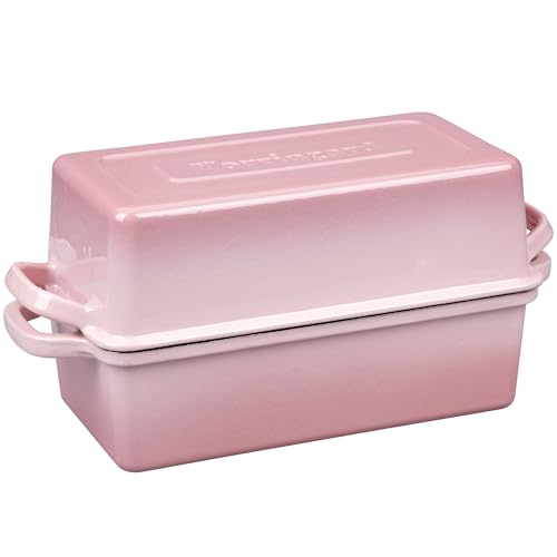 VORRINGARD Enameled Cast Iron Loaf Pan with Lid, Double Bread pan, Bread Dutch Oven for Sourdough Bread Baking, Cake, Meatloaf, 10X5.5 inch, 4 Quart, Pink - color: Pink