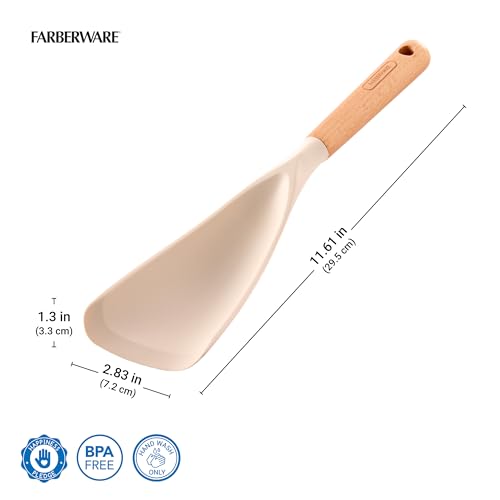 Farberware Multi Tool Scoop Spoonula with Beechwood Handle and Silicone Head, Heat-Resistant Kitchen Utensil for Serving, Stirring, and Turning - 11.5 Inches - color: Cream