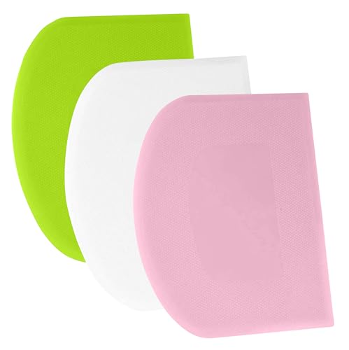 SURDOCA Dough Bench Scraper - 3P 5.9x4.3" Plastic Flexible Bowl Scraper, Sharp Edge & Angles Cake Scraper. Non-Slip Bakeware Decorating Tools for Sculpting & Modeling - Pink+White+Green - color: Pink+White+Green, size: 15x11cm/5.9x4.3''