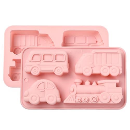 Airssory 2 pcs Transportation Theme Silicone Fondant Molds Train Car Truck Bus Vehicle Traffic Moulds for DIY Cake Chocolate Pudding Jelly Candy Resin Crafts Candle Home Decor - color: Silicone Fondant Molds Train - 2 pcs