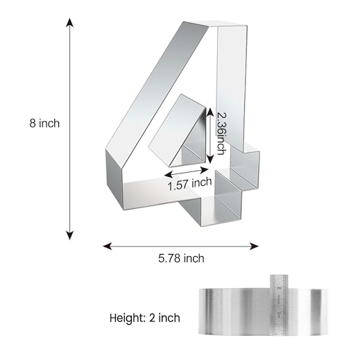 ZADE 8 Inch 304 Stainless Steel Large Size Number Cake Mousse Mold Number 4 Tiramisu Cheesecake Mold Cookie Cutter Bakeware 3D Cake Baking Pan for Birthday and Baking, Party - size: #4,8inch
