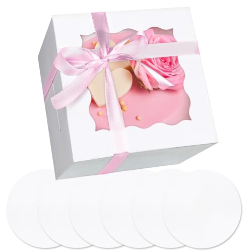 Bakepacker 36pcs 6"x6"x5" White Bakery Boxes with Cake Boards - color: White, size: 18Sets,6"x6"x5"