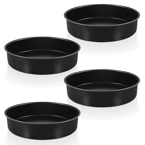 P&P CHEF 9.5 Inch Cake Pan, Stainless Steel Round Cake Pans, Black & 4 Pcs - color: Black, size: 9.5 Inch