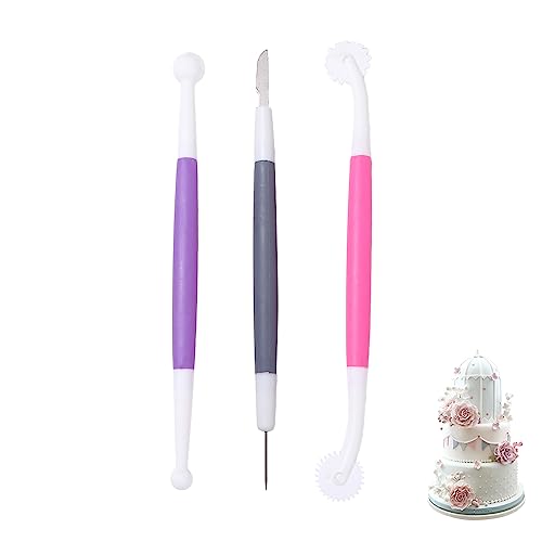 Vctitil 3Pcs Cake Decorating Tools,Fondant Sugar DIY Tools Cake Supplies,Pastry Carving Cutter Decorating Needle Tool Sugar Cookie Baking Scribing Tool