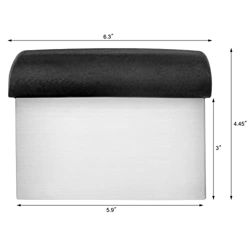 New Star Foodservice Bakery-Grade Stainless Steel Dough Scraper with Black Plastic Handle, 6 x 3 Inch Bench Scraper, Pastry Cutter, Dough Divider, Baking Prep Tool