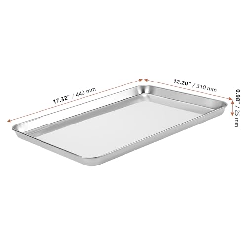 LEXININ Stainless Steel Baking Sheets, 17 x 12 x 1 Inch, Cookie Pans for Oven, 4-Piece Set, Silver