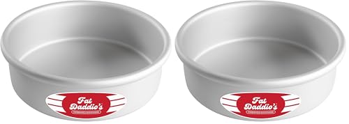 Fat Daddio's Anodized Aluminum Round Cake Pan, 7 x 2 Inch, Silver (Pack of 2) - size: 7 x 2 Inch, Set of 2, style: 2" Depth
