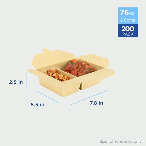 Karat Paper To Go Food Container [76 oz - 200 ct], 2-Compartment Leak-Resistant, Microwavable, Heavy-Duty Take Out Boxes | Grease Resistant & Stackable | #3 Kraft - color: Kraft, size: 76 - 2C