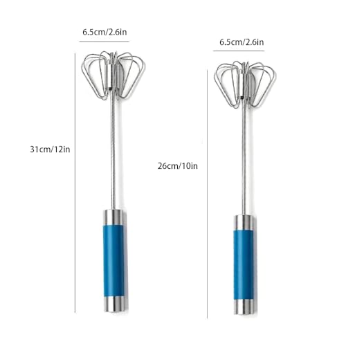 Stainless Steel Semi-Automatic Egg Whisk Set, 2PCS Hand Push Rotary Manual Mixer for Cooking, Whisking, Beating and Stirring (10&12 Inch) - color: Blue