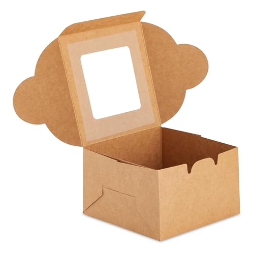 Juvale Cookie Boxes with Window - 50 Pack, 4 x 4 x 2.5 in Brown Cardboard - Pastry Containers & Cupcake Box for Baked Goods Packaging - Mini Treat Holders