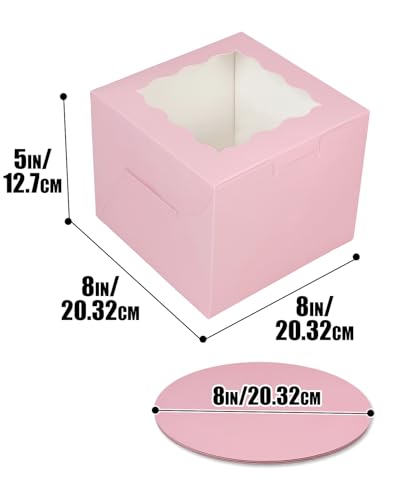 Bakepacker 8"x8"x5" Matte Pink Cake Boxes with Window 18 Sets - color: Pink, size: 18Sets,8"x8"x5"