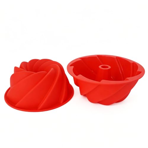 7 Inch Silicone Cake Pan, Medium Fluted Tube Spiral Mold, Nonstick - size: 7 Inch-Spiral-2 Pack