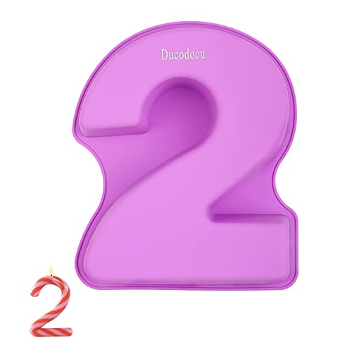 Ducodocu Large Silicone Number Cake Mould 3D Novelty Cake Pan DIY Baking Mold for Birthday Anniversary Number of 2 - size: 2