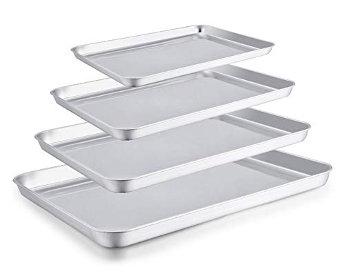 TeamFar Baking Sheet Set of 4, Stainless Steel Baking Pan Cookie Sheet