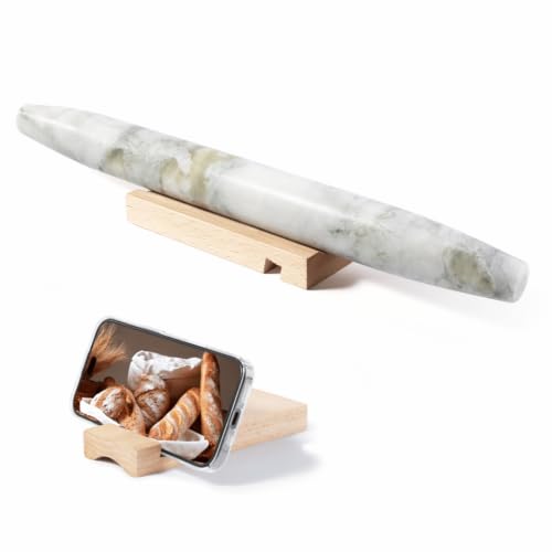 Natural Marble Rolling Pin for Baking, 15.6“ Non-Stick Stone Dough Roller - color: 15.6"x1.48"-Bianco Palomino
