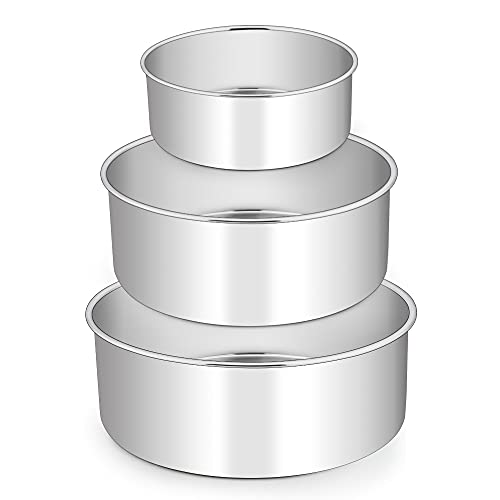E-far Deep Cake Pan Set of 3 (6/8/9½ Inch), Stainless Steel Round Cake Pan - size: 6 x 3, 8 x 3, 9½ x 3 inches