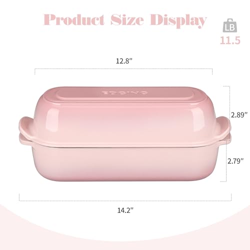 EDGING CASTING Enameled Cast Iron Loaf Pan with Lid, Bread pan, Dutch Oven Bread pan for Homemade Sourdough Bread Baking, 12.5x5.5 inch, 5qt, Pink - color: Pink