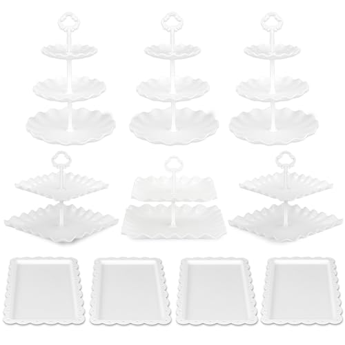 Pack of 11 NWK Cake Stand Set of Cupcake Stand, Tray & Table Cloth (White) - color: White