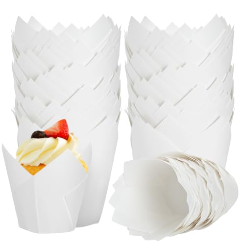120PCS White Tulip Cupcake Liners for Baking Cups, Muffin Liners Holders - color: White