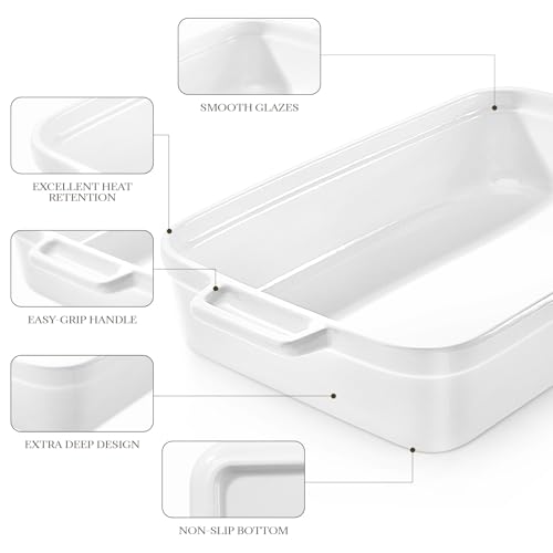 5.5 Quart Casserole Dish,Large Baking Dish Cookware,14.7x10 Inch Deep Lasagna Pan for Oven,Ceramic Bakeware for Baking, Easy to Clean,(White) - color: White