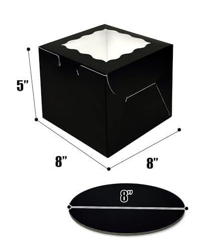 Bakepacker 36pcs 8"x8"x5" Black Cake Boxes with Window 18Sets - color: Black, size: 18Sets,8"x8"x5"