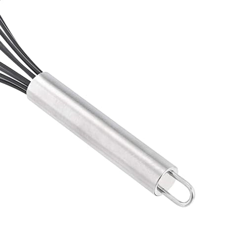 Amazon Basics Stainless Steel and Silicone Non-Stick Coated Whisk Set for Beating and Whisking, Dishwasher Safe, 8", 10", and 12", Pack of 3, Black