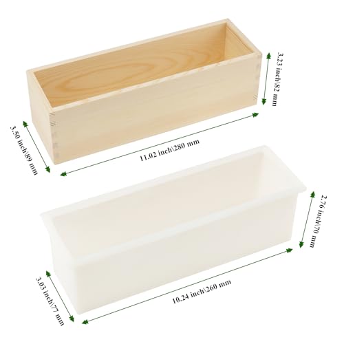 3PCS 47oz Silicone Soap Making Kit, White Rectangular Silicone Loaf Mold with 3 Wooden Boxes and 3 Lids, DIY Soap Making Supplies for Adults - color: White