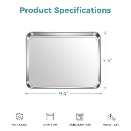 E-far Small Baking Sheet Set of 4, 9.4"x7.3" Stainless Steel Cookie Sheets - size: 9.4"x7.3"