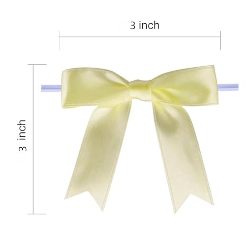 Meseey 50 Pcs 3 Inches Twist Tie Satin Ribbon Bows Champagne Pretied Premade Craft Bows for Treat Bags Gift Wrapping Basket Wedding Baby Shower Brithday Christmas Party (3", Champagne) - color: Champagne