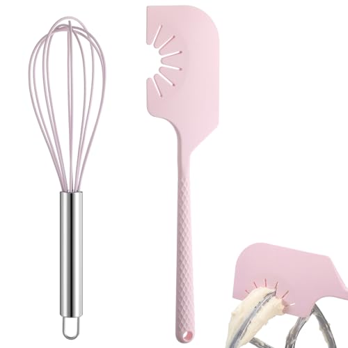 Didaey 2 Pack Silicone Spatula Scraper and Whisk, Pink Kitchen Utensils