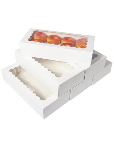 qiqee Auto-pop up Cookie Box with Window 12x5.5x2.5 Inch White 50Pcs Pastry Macaron Bakery Pie Box for Packaging - color: 12x5.5x2.5, 50Pcs, White