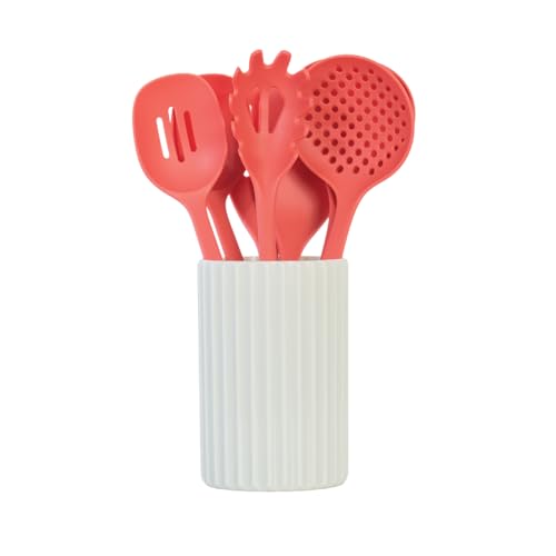 Glad Kitchen Utensils Set, 8pcs - Nonstick Cooking Tools with Utensil Holder - Nylon Spoon, Ladle, Skimmer, Spaghetti Server, and Turner Spatula Set - Dishwasher Safe, Rust - color: Rust, size: 8-piece Set