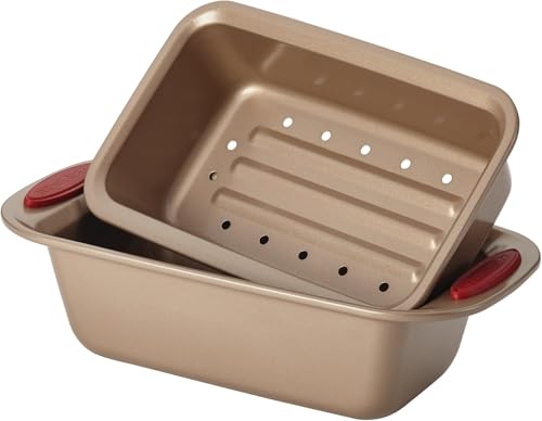 Rachael Ray Cucina Nonstick Bakeware Baking Pans Set, Baking Set 10-Piece - color: Latte Brown with Cranberry Red Grips, size: 10 Piece