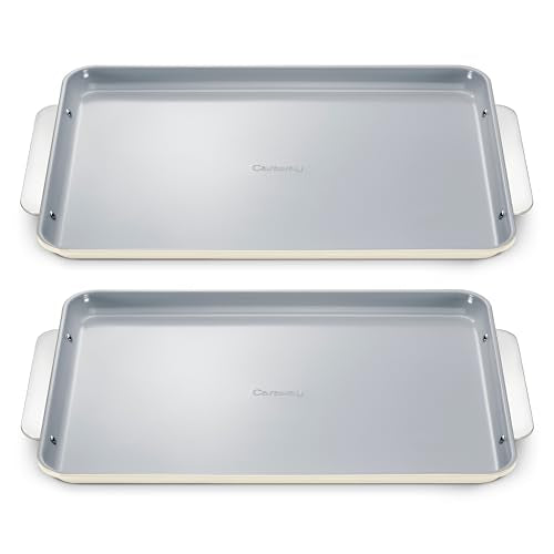 Caraway Non-Stick Ceramic Large Baking Sheet Duo - color: Cream, size: 2x Large 18" x 13"