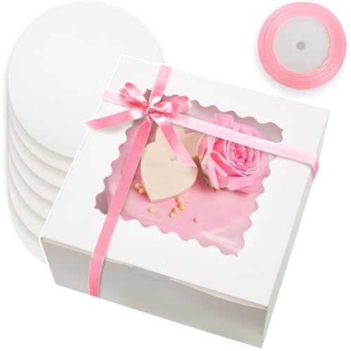 Bakepacker 36pcs 8"x8"x5" Cake Boxes with Window, White 18 Sets - color: White, size: 18Sets,8"x8"x5"