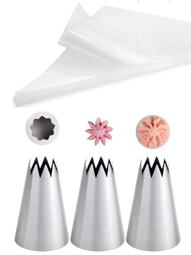Churro Piping Tip Set with Bags, Extra Large Open Star Pastry Tips - color: F