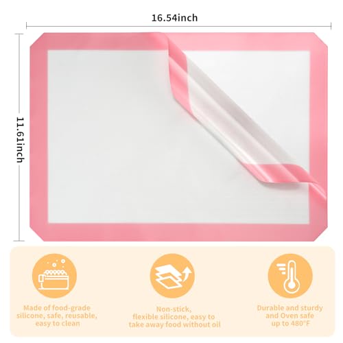 Luckyiren 2 Pack Silicone Baking Sheet Liners, Half Sheet Pan, Pink/White - color: Pink with Circles 0.4mm